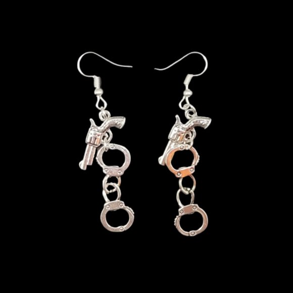 Punk Earrings - Gun & Handcuff Charms NWOT - Picture 3 of 6